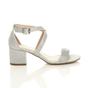 Silver AJVANI Silver Mid Block Heel Crossed Straps Sandals, Image 2 of 6