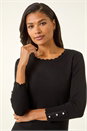 Black Sparkly Diamante Button Scallop Edge Jumper, Image 5 of 5
