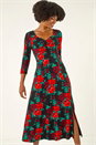 Red Rose Ruched Midi Dress, Image 4 of 5
