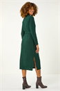 Dark Green Stretch Ribbed Knit Midi Dress, Image 3 of 5