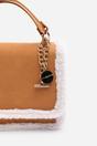 Tan Freesia Top Handle Satchel Borg Trim Tote Bag, Image 4 of 8