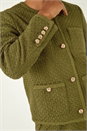 Olive Collarless Boucle Button Jacket, Image 5 of 5