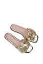 Gold XY LONDON Gold Flat Slip On Slider Sandals With Floral Detail, Image 6 of 6
