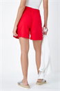 Red Textured Elastic Tie Waist Cotton Shorts, Image 3 of 7