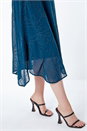 Teal Embroidered Sequin Chiffon Hanky Hem Dress, Image 5 of 5