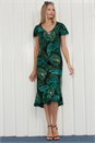 Black Julianna Tropical Leaf Print Bias Cut Dress, Image 1 of 4