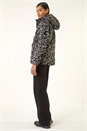 Grey Animal Print Flocked Hooded Coat, Image 4 of 5