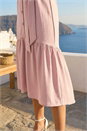 Light Pink V-Neck Buttoned Tie Waist Midi Dress, Image 4 of 4