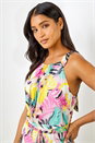 Pink Tropical Print Halter Neck Chiffon Dress, Image 4 of 5