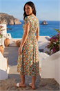 Blue Floral Print Tea Midi Dress, Image 3 of 4