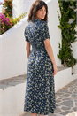 Navy  Ditsy Print V-Neck Midi Dress, Image 3 of 4