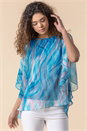 Turquoise Abstract Print Chiffon Top, Image 1 of 4