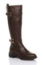 Brown AJVANI Brown Stretchy Elastic Zip Calf Biker Knee Boots, Image 5 of 5