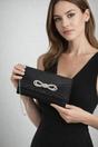 Black SVNX Black Metallic Clutch with Diamante Bow, Image 1 of 1