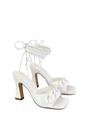 White XY LONDON White 'Rhegan' Lace Up Chain Detail Square Toe Block High Heel Sandals, Image 4 of 5