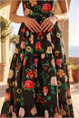Black Floral Print Tiered Midi Dress, Image 4 of 4