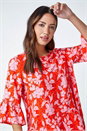 Orange Floral Print Frill Detail Peplum Top, Image 4 of 5