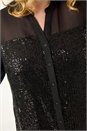 Black Curve Sequin V-Neck Chiffon Blouse, Image 5 of 5