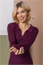 Wine Ribbed Knit Collar Midi Dress, Image 4 of 5
