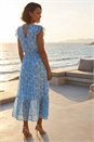 Blue Dusk Tile Shimmer Frill Maxi Dress, Image 3 of 4