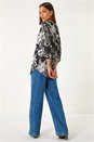 Black Floral Print Shoulder Pleat Shirt, Image 3 of 5