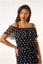 Black Polka Dot Bardot Midi Dress, Image 4 of 5