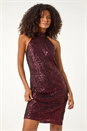 Maroon Dusk Sequin Halter Trapeze Dress, Image 1 of 7