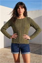 Khaki Scallop Trim Cable Knit Jumper, Image 2 of 4