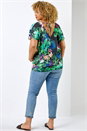 Green Curve Tropical Print Blouson Hem Top , Image 2 of 5