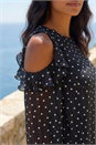 Black Spot Print Frill Cold Shoulder Top, Image 4 of 4