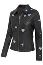Charcoal Leather Hearts Biker Jacket  - Wynyard, Image 4 of 6