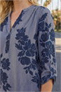 Navy  Stripe Floral Print Stretch Shirt , Image 4 of 4