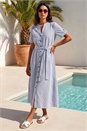 Blue Stripe Tie Waist Midi Dress, Image 3 of 4