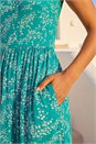 Green Ditsy Gathered Skirt Stretch Midi Dress, Image 4 of 4