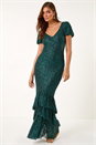 Emerald Puff Sleeve Tiered Hem Maxi Dress, Image 3 of 7