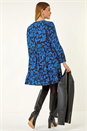 Blue Floral Print Tie Front Smock Dress, Image 3 of 5
