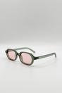 Green SVNX Green Retro Rounded Square Sunglasses In Green Pink, Image 3 of 4