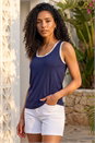 Navy Lace Trim Ribbed Vest, Image 1 of 4