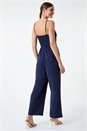 Navy  Tie Waist Pocket Detail Wrap Jumpsuit, Image 3 of 5