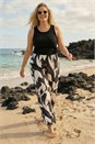 Black Curve Leaf Print Stretch Trousers, Image 3 of 4