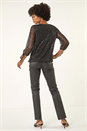 Black Sequin Mesh Blouson Top, Image 3 of 5