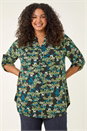 Green Curve Textured Floral Puff Print Shirt, Image 1 of 5