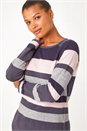 Midnight Blue Colour Block Ribbed Jumper, Image 4 of 5
