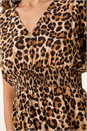 Tan Animal Print Shirred Midi Dress, Image 5 of 5
