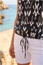 Black Petite Aztec Stretch Drawstring Top, Image 4 of 4