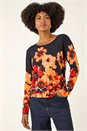Navy  Hotfix Floral Print Knit Jumper, Image 4 of 5