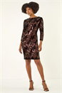 Chocolate Sequin Velvet Shift Stretch Dress, Image 2 of 5
