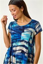 Blue Abstract Print Stretch Tunic Top, Image 1 of 5