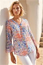Blue Abstract Floral Frill Sleeve Top, Image 3 of 4