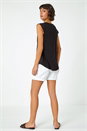 Black Sleeveless Lace Trim Cotton Top, Image 3 of 5